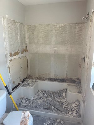 Bathroom Shower Remodel - Removed old walls, and shower tub. Installed new tile with niche, and new shower Valve. Bathroom Shower Remodel - Removed old walls, and shower tub. Installed new tile with niche, and new shower Valve.