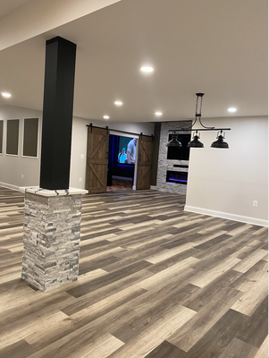 Basement in Pikesville, MD 2023 - 2600 SF basement with home theater, wet bar, home gym, bedroom and bathroom has many modern upgrades and details!