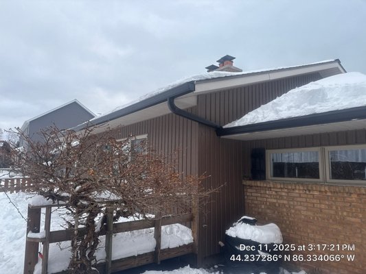 Gutter Project - Yes, we even install in multiple feet of snow! Check out this awesome accent black gutter install with a lot of unique downspouts! Gutter Project - Yes, we even install in multiple feet of snow! Check out this awesome accent black gutter install with a lot of unique downspouts!