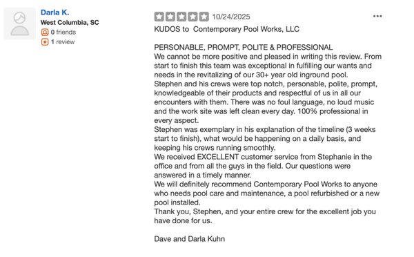 5 Star Reviews - We have listed screenshots of all of our reviews that Yelp has decided to hide from our page.