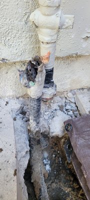 Corroded gas main line for home replacement. - This gas line was completely corroded. The customer noticed a gas smell and contacted the gas company. Gas was shut off for the home due to a major leak. Had to saw cut and jackhammer concrete in order to replace the corroded gas line with new polyethylene pipe. A rough patch on concrete was included. Corroded gas main line for home replacement. - This gas line was completely corroded. The customer noticed a gas smell and contacted the gas company. Gas was shut off for the home due to a major leak. Had to saw cut and jackhammer concrete in order to replace the corroded gas line with new polyethylene pipe. A rough patch on concrete was included.