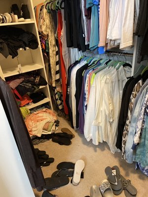 Closet Organization - Closet declutter and organization. Client did closet organization a fabulous job purging her no longer needed items! We switched out her winter clothes and switched in her summer clothes.