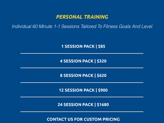 Packages & Memberships - At Optimum Fitness Training, we offer:

- Personal Training
- Semi-Private Training
- Group Training
- Recovery