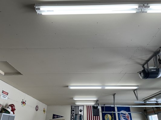 New Garage lighting - This garage had little keyless fixtures with bulbs that kept failing and didn’t provide good lighting. We installed new Keystone fixtures and bulbs to give plenty of light that will last for years to come. New Garage lighting - This garage had little keyless fixtures with bulbs that kept failing and didn’t provide good lighting. We installed new Keystone fixtures and bulbs to give plenty of light that will last for years to come.