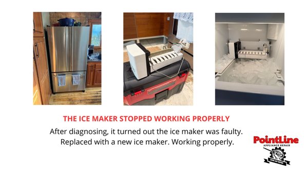 Ice maker repair - Ice maker was not working. Found faulty unit. Replaced and tested. Now producing ice normally. Ice maker repair - Ice maker was not working. Found faulty unit. Replaced and tested. Now producing ice normally.