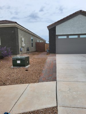 Paver Walkways and Artificial grass install - Our client requested walkways from the garage and entrance to the backyard. Leveling done to improve drainage. Paver Walkways and Artificial grass install - Our client requested walkways from the garage and entrance to the backyard. Leveling done to improve drainage.