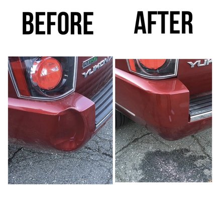 Yukon repair - Dent in rear bumper on this Yukon XL customer was very happy WE HAD TO WORK DONE AT HER WORK OFFICE.
