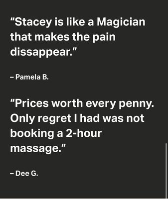 S&R Massage and Bodywork - S&R Massage and Bodywork established in Florida in 2013 later that same year we moved our business to the great state of Texas! Now we are currently servicing the Odessa/Midland area and now Austin/Cedar Park areas with brand new offices in both cities.
We take pride in the work we do for our clients by not only listening to their needs, but ensuring that each client feels that our treatment plans are working best for their given issues.
If you have never been to S&R Massage please come and join the family and finally receive the real 5-Star service you deserve. S&R Massage and Bodywork - S&R Massage and Bodywork established in Florida in 2013 later that same year we moved our business to the great state of Texas! Now we are currently servicing the Odessa/Midland area and now Austin/Cedar Park areas with brand new offices in both cities.
We take pride in the work we do for our clients by not only listening to their needs, but ensuring that each client feels that our treatment plans are working best for their given issues.
If you have never been to S&R Massage please come and join the family and finally receive the real 5-Star service you deserve.