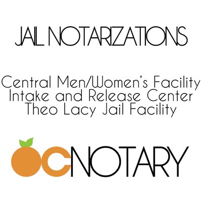 JAIL NOTARIZATION - Schedule an appointment for notarizations in the Orange County jail facilities: Central Men/Women's Facility, IRC, Theo Lacy Jail Facility, James Musick Facility, and Santa Ana City Jail. JAIL NOTARIZATION - Schedule an appointment for notarizations in the Orange County jail facilities: Central Men/Women's Facility, IRC, Theo Lacy Jail Facility, James Musick Facility, and Santa Ana City Jail.