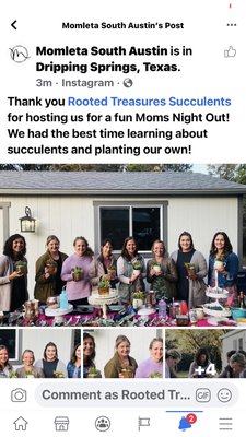 Succulent Workshops - DIY succulent bars are available for moms night out, parties, birthday parties for kids /adults, corporate events, office parties and families.
Succulent tips are presented and then each guest can do a make and take of their own! Succulent Workshops - DIY succulent bars are available for moms night out, parties, birthday parties for kids /adults, corporate events, office parties and families.
Succulent tips are presented and then each guest can do a make and take of their own!