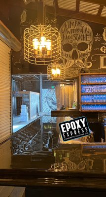 Countertops - Made a few repairs to the bar top before staining and resealing with two coats of clear epoxy Countertops - Made a few repairs to the bar top before staining and resealing with two coats of clear epoxy