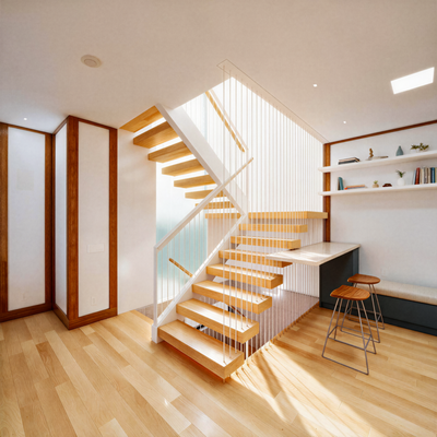 Noe Valley — A Japanese Modern Home Reimagined with a Third-Story Addition - A young couple in a prime San Francisco location had remodeled their home about a decade ago in a Japanese modern style. With only one living floor, the space had started to feel cramped — and while they loved certain elements of the original design, they were ready to rethink the whole house.
The big move: adding a full third story with two bedrooms, a bathroom, and a library, while relocating the second-story entrance down to the ground floor. That new entry and vertical addition gave us the chance to create a true centerpiece — a dramatic open floating staircase with a steel-rod guardrail, set against a soaring channel-glass window that floods the core with light.
The living area is reimagined with a dedicated spot for watching TV and listening to records, and the top-floor library creates a cozy nook for taking in the views through an expansive corner window. Throughout, the design keeps the spirit of its Japanese modern roots — warm wood, shoji-like screens, clean lines — while gaining the space and functionality the family needs.
Dreaming of reimagining your own home? We'd love to hear about your project. Noe Valley — A Japanese Modern Home Reimagined with a Third-Story Addition - A young couple in a prime San Francisco location had remodeled their home about a decade ago in a Japanese modern style. With only one living floor, the space had started to feel cramped — and while they loved certain elements of the original design, they were ready to rethink the whole house.
The big move: adding a full third story with two bedrooms, a bathroom, and a library, while relocating the second-story entrance down to the ground floor. That new entry and vertical addition gave us the chance to create a true centerpiece — a dramatic open floating staircase with a steel-rod guardrail, set against a soaring channel-glass window that floods the core with light.
The living area is reimagined with a dedicated spot for watching TV and listening to records, and the top-floor library creates a cozy nook for taking in the views through an expansive corner window. Throughout, the design keeps the spirit of its Japanese modern roots — warm wood, shoji-like screens, clean lines — while gaining the space and functionality the family needs.
Dreaming of reimagining your own home? We'd love to hear about your project.