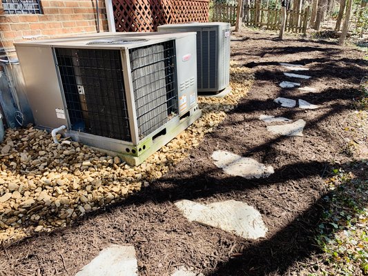 river stone + flagstone walkway - Stone walkway around AC units in Cary, NC river stone + flagstone walkway - Stone walkway around AC units in Cary, NC