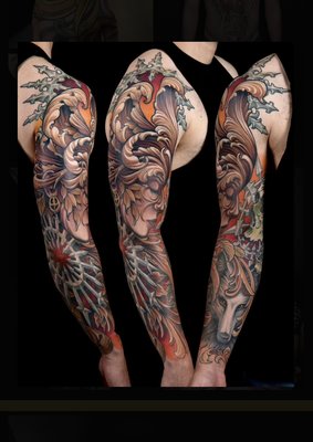 Illustrative Tattoos - Illustrative tattooing emphasizes creating designs that look like illustrations or artwork. Usually you will find intricate details and flowing lines. Illustrative work can also incorporate different elements of abstract art, realism, and even water color.