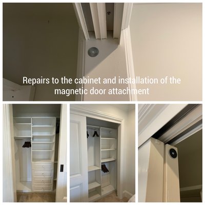 Repairs to the cabinet and installation of the magnetic door attachment - Repairs to the cabinet and installation of the magnetic door attachment Repairs to the cabinet and installation of the magnetic door attachment - Repairs to the cabinet and installation of the magnetic door attachment