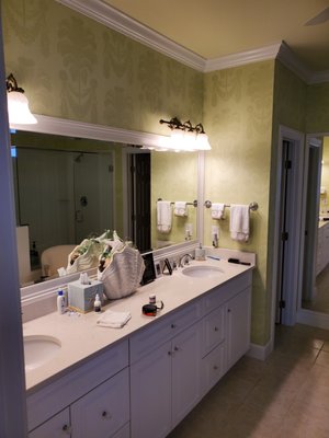 Bathroom remodel - Primary bathroom remodel from late 90's updated to a beautiful current bathroom. Neutral colors are calm and relaxing which make the owners bathroom a spa retreat.