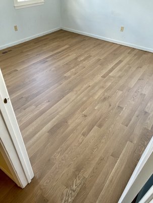 Flooring replacement - Newly replaced 3 1/4” White Oak hardwood flooring. Sanded and finished on site using Weathered Oak stain and finished with Invisible commercial grade water base finish. Flooring replacement - Newly replaced 3 1/4” White Oak hardwood flooring. Sanded and finished on site using Weathered Oak stain and finished with Invisible commercial grade water base finish.