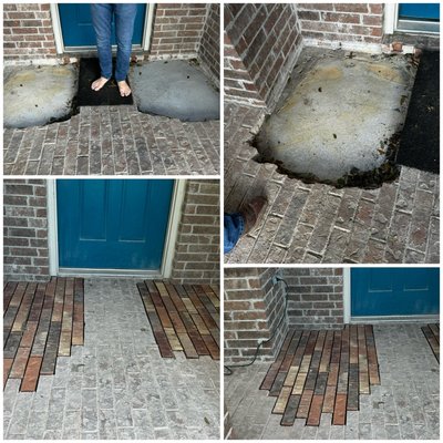 Brick repair - Customer has repair done and needed the brick repair on porch. We found similar brick to patch and then we painted the porch. Brick repair - Customer has repair done and needed the brick repair on porch. We found similar brick to patch and then we painted the porch.