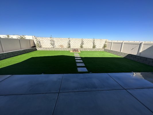 Turf, Irrigation, Concrete , Retaining wall , Fire Pit , Tree Installation - In this remodel we were called to Extend concrete slab, install drains , Fire pit , concrete steps , Retaining walls , Artificial turf , California golden rock . took place in the city of Hesperia . Turf, Irrigation, Concrete , Retaining wall , Fire Pit , Tree Installation - In this remodel we were called to Extend concrete slab, install drains , Fire pit , concrete steps , Retaining walls , Artificial turf , California golden rock . took place in the city of Hesperia .