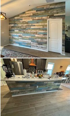 Ship Lap on wall - This remodel added reclaimed wood shiplap in kitchen and dining room. Added a nice elegant touch to home.
