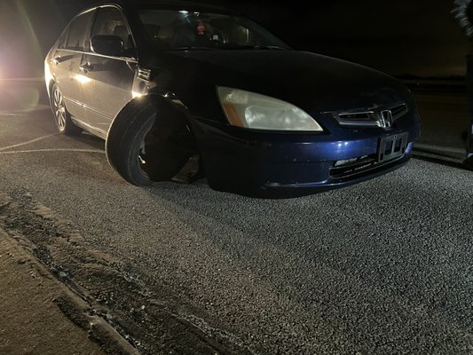 Honda accord with a broken ball joint - Vehicle had a broken ball joint at 1am. Was in Avon Ohio going to Cleveland Ohio. We picked it up carefully to not cause anymore damage and took it home for the customer safely.