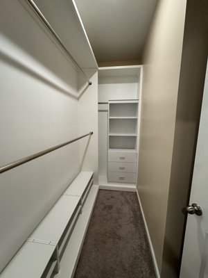 custom closet - We stepped into a new home build where the closet was pretty basic—just a wire shelf and rod. We completely revamped it, installing a custom closet that brought the customer's vision to life. Think shoe racks down low, drawers on the right for extra storage, and a top shelf perfect for stashing those less-used items. custom closet - We stepped into a new home build where the closet was pretty basic—just a wire shelf and rod. We completely revamped it, installing a custom closet that brought the customer's vision to life. Think shoe racks down low, drawers on the right for extra storage, and a top shelf perfect for stashing those less-used items.