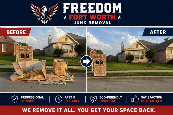 Another Curbside Success - Before ➡️ After | Curbside Cardboard Pickup Complete 📦
Another clean curbside transformation by Freedom Fort Worth Junk Removal! We hauled away a large pile of cardboard and packaging debris, leaving the property clean and clutter-free for the customer.
No job too small—whether it’s moving boxes, cardboard, junk, or bulk trash, we make cleanup easy.
📍 Serving Fort Worth & Surrounding Areas
📞 682-359-7955
Free Estimates | Fast & Reliable Service
We remove it all. You get your space back. Another Curbside Success - Before ➡️ After | Curbside Cardboard Pickup Complete 📦
Another clean curbside transformation by Freedom Fort Worth Junk Removal! We hauled away a large pile of cardboard and packaging debris, leaving the property clean and clutter-free for the customer.
No job too small—whether it’s moving boxes, cardboard, junk, or bulk trash, we make cleanup easy.
📍 Serving Fort Worth & Surrounding Areas
📞 682-359-7955
Free Estimates | Fast & Reliable Service
We remove it all. You get your space back.
