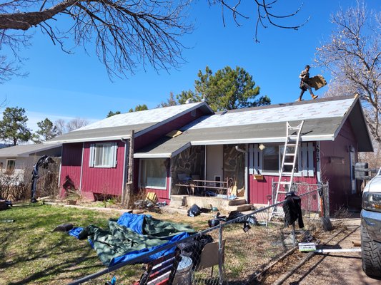 Roof Replacement - This re-roof was done in a day for the Happy Customers. It is necessary to take off all layers of shingles and replace with new underlayment each time a new roof in put on.
Make sure to get proper ventilation and coverage for your home. We make sure to get permits and have proper licensing and insurance coverage for every house we repair. Roof Replacement - This re-roof was done in a day for the Happy Customers. It is necessary to take off all layers of shingles and replace with new underlayment each time a new roof in put on.
Make sure to get proper ventilation and coverage for your home. We make sure to get permits and have proper licensing and insurance coverage for every house we repair.