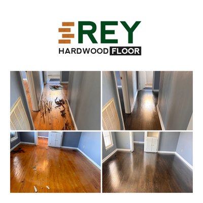 Roanoke Refinish December ‘23 - For our client, we refinished the natural oak and stained it with a dark color per their request. The client loved the final result!