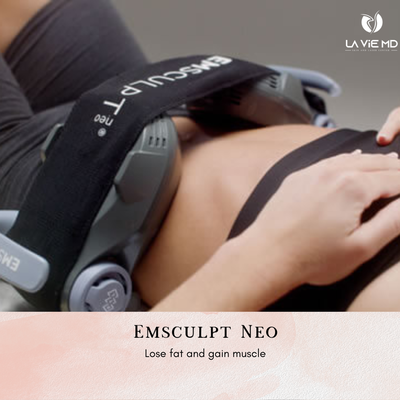 EmSculpt Neo - EMSculpt Neo is a non-invasive body contouring treatment. This revolutionary FDA-cleared device safely delivers both heat and magnetic energy simultaneously. The Emsculpt Neo applicator emits both radiofrequency and high-intensity electromagnetic energies. The HIFEM technology focuses on contracting the muscles at an intensity impossible to achieve through voluntary workouts. This results in more fat reduction (30% average) and more muscle growth (25% average) compared to any device in the industry today. The procedure connects your muscles to a machine that performs thousands of muscle contractions in less than an hour.