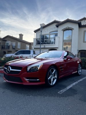 Wash and Wax package was done to this Mercedes Benz SL550. - This car was chemical decontaminated, wash and clay treatment was done as well before doing a 1step paint buffing to the paint and applying a ceramic sealant that last a year. Wash and Wax package was done to this Mercedes Benz SL550. - This car was chemical decontaminated, wash and clay treatment was done as well before doing a 1step paint buffing to the paint and applying a ceramic sealant that last a year.