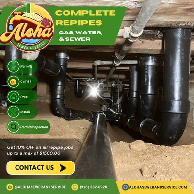 Complete Home Repipes - Our repipe projects include the removal and replacement of aging or defective piping systems with new, high-quality materials designed for long-term reliability. Each project is completed using trenchless or traditional methods as appropriate, with a strong focus on clean workmanship and minimal disruption. We take extra care to protect each home throughout the process, including floor and work area protection. Upon completion, all systems are thoroughly tested to ensure proper, leak-free operation and dependable performance. Complete Home Repipes - Our repipe projects include the removal and replacement of aging or defective piping systems with new, high-quality materials designed for long-term reliability. Each project is completed using trenchless or traditional methods as appropriate, with a strong focus on clean workmanship and minimal disruption. We take extra care to protect each home throughout the process, including floor and work area protection. Upon completion, all systems are thoroughly tested to ensure proper, leak-free operation and dependable performance.