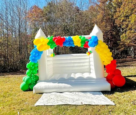 The Aven - This is our Aven white bounce house that was booked for a super mario themed party. All balloon garlands can be customized to your party theme. The Aven - This is our Aven white bounce house that was booked for a super mario themed party. All balloon garlands can be customized to your party theme.