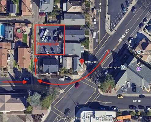 Parking Lot Location - The parking lot is located behind the building. You will need to turn down the alley on E Walnut Ave. Parking Lot Location - The parking lot is located behind the building. You will need to turn down the alley on E Walnut Ave.