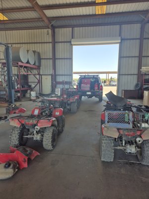 ATV - Quad - All repairs and maintenance for ATV's - Honda, Suzuki, Kawasaki, and Yamaha. 
Tires, engine rebuilds, brakes, and preventative maintenance. On site and on time to keep your operations running.