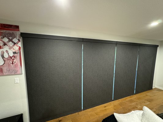 Motorized roller shades - For this project, we installed new motorized roller shades, seamlessly combining style and functionality. The sleek design of the shades added a modern and stylish touch to the space, enhancing the overall aesthetic. With the motorized feature, controlling the shades is now effortless and convenient, offering precise light management at the push of a button. This upgrade not only improves the look of the room but also adds a level of comfort and sophistication, making it a perfect blend of beauty and practicality.