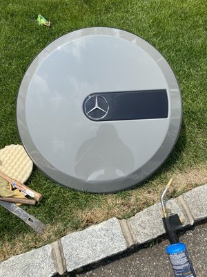 PDR repair.. on a Mercedes G wagon￼￼ - This was a dent in a tire cover Of a 2022 Mercedes-Benz G550 G wagon￼, that the customer wanted to have repaired without having to paint it’
￼
We got the job done in a little over one hour and the results were beautiful!

As you can see in the before and after pics’￼