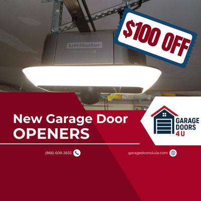 $100 Off New Garage Door Opener - Upgrade to a new garage door opener with Garage Doors For You and receive $100 off. Experience enhanced convenience and security with our top-of-the-line openers. Don't miss this limited-time offer—schedule your installation today!