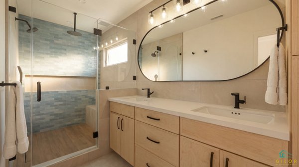 Bathroom Remodel - Complete bathroom remodel featuring a custom double vanity, walk-in shower, modern finishes, and a functional new design. Bathroom Remodel - Complete bathroom remodel featuring a custom double vanity, walk-in shower, modern finishes, and a functional new design.