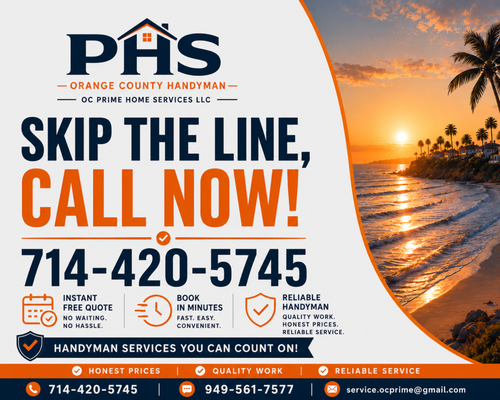 Skip the Line — Book Now by Phone! - Skip the Line — Book Now by Phone! Call 714-420-5745. Refer us to a friend, family member, or neighbor, and if they book with us, you’ll receive 20% OFF your next service! Skip the Line — Book Now by Phone! - Skip the Line — Book Now by Phone! Call 714-420-5745. Refer us to a friend, family member, or neighbor, and if they book with us, you’ll receive 20% OFF your next service!