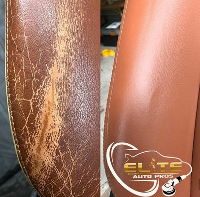 Leather Reconditioning & Dye - Elite Auto Pros Leather system provides the latest technology in leather repairs and reconditioning including crease lines, wear damage, fading dye color, sun-aged discoloration, drying out leather and hide that leads to cracking and tearing. Interior repair is much cheaper than Interior replacement and quickly restored leather to an OEM like new finish, after being cosmetically damaged.