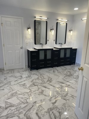Handyman services - This remodel was done on an old bathroom that was in bad shape. We gutted it and put new Gavinets and install new tile. The owner absolutely loves his new bathroom..