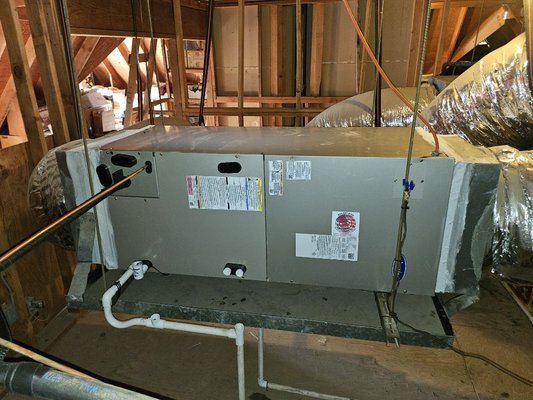 Rob R - Removed a defective 4-ton split system and installed a new 4-ton Bryant split system. Installation included a new PVC condensate safety switch, secondary drain pan, custom return and supply plenums, and a new 60-amp fused disconnect. Suction and liquid lines were repiped, high- and low-voltage wiring was completed, and the system was started and tested to ensure proper operation. Rob R - Removed a defective 4-ton split system and installed a new 4-ton Bryant split system. Installation included a new PVC condensate safety switch, secondary drain pan, custom return and supply plenums, and a new 60-amp fused disconnect. Suction and liquid lines were repiped, high- and low-voltage wiring was completed, and the system was started and tested to ensure proper operation.