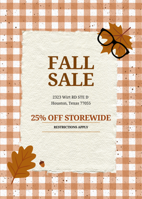 Fall Sale 25% Off Designer/25% de Descuento de lentes de diseno - 🍂 FALL SALE IS HERE! 🍂

Cozy season calls for a little shopping! 🧡 Enjoy 25% OFF STOREWIDE and find your fall favorites before they’re gone! 🍁

📍 2323 Wirt Rd STE D, Houston, TX 77055
🏷️ 25% OFF STOREWIDE
Restrictions apply.

Come shop with us and save this fall! 🤎🍂

🍂 **¡Oferta de otoño!** 🧡\
 **25% de descuento en toda la tienda.**\
 📍 Houston, TX\
 _Aplican restricciones._