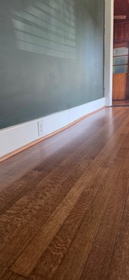 hardwood floor refinished/ white oak - we restore this 1940s white oak that was ins really bad condition, we fully sanded & refinished
applied stain of customers choise, 1 coat of sealer & 2 coats of easy finish loba satin. hardwood floor refinished/ white oak - we restore this 1940s white oak that was ins really bad condition, we fully sanded & refinished
applied stain of customers choise, 1 coat of sealer & 2 coats of easy finish loba satin.