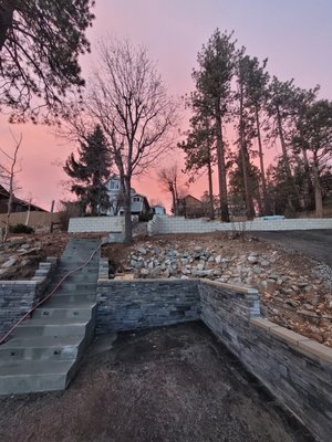 Big Bear Project - Parking for two cars done in hill with retaining walls and construction of 4 feet wide steps