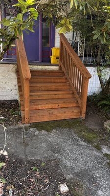 Stair steps - The old stairs were completely rotten and both handrails were loose and could cause an accident, so the client really needed them replaced and made safe for her. Stair steps - The old stairs were completely rotten and both handrails were loose and could cause an accident, so the client really needed them replaced and made safe for her.