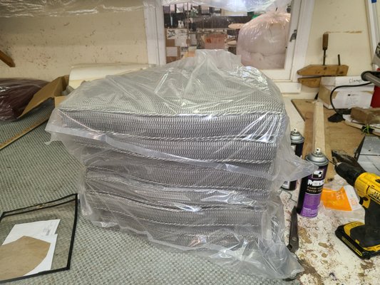Dining seats boxed style with new foam - Old pop out dining seat were upholstered with new foam and fabric