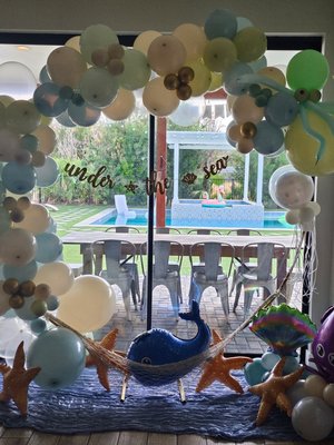 Under the Sea theme full arch - Sea life themed balloons and netting and water props created a beautiful arrangement! Under the Sea theme full arch - Sea life themed balloons and netting and water props created a beautiful arrangement!
