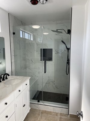 Project: Bathroom. Shower doors. - Shower door remodel, with a template glass and stainless hardware. Project: Bathroom. Shower doors. - Shower door remodel, with a template glass and stainless hardware.